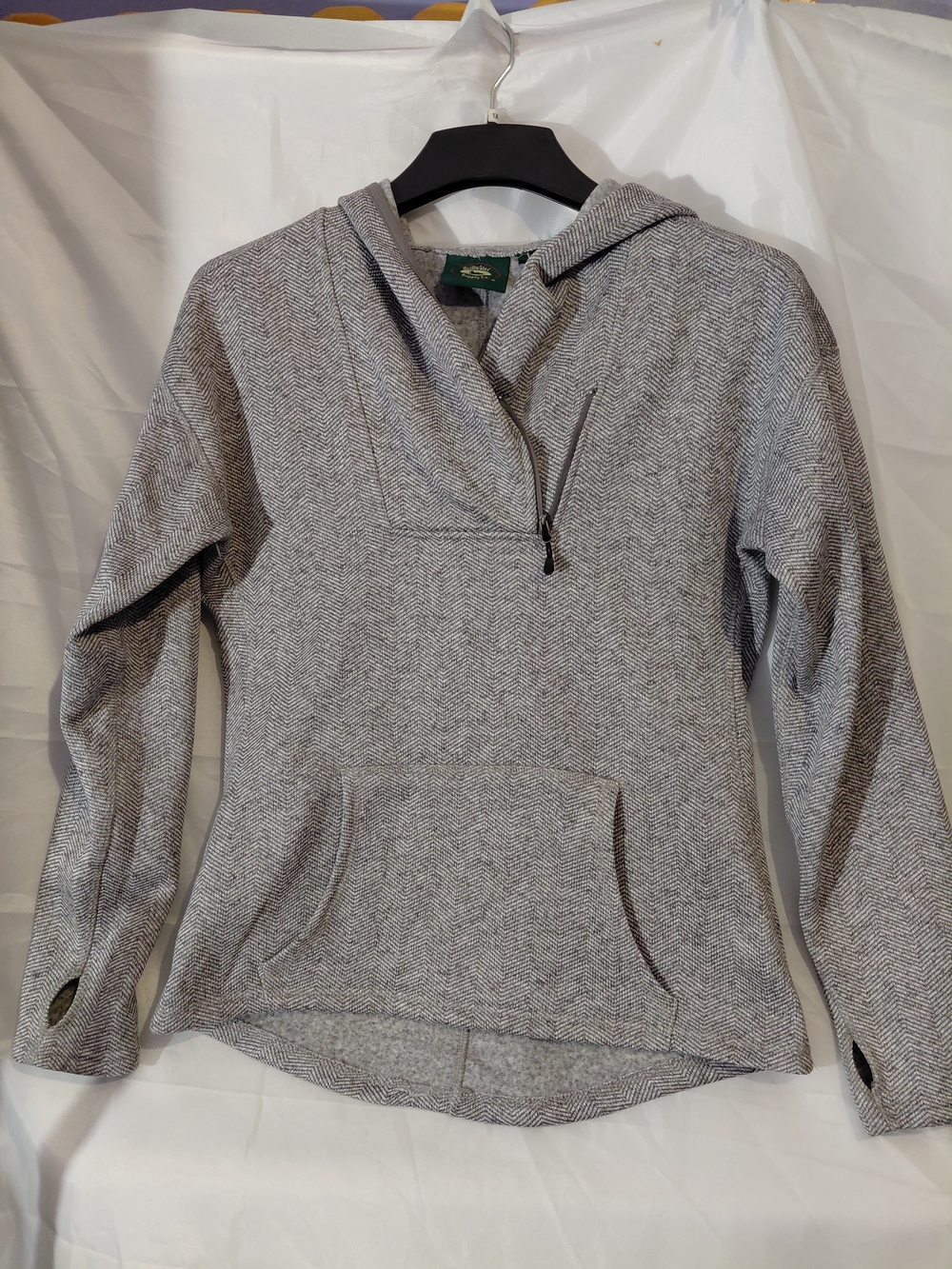 Light Gray Herringbone Half-Zip Hoodie Sweatshirt